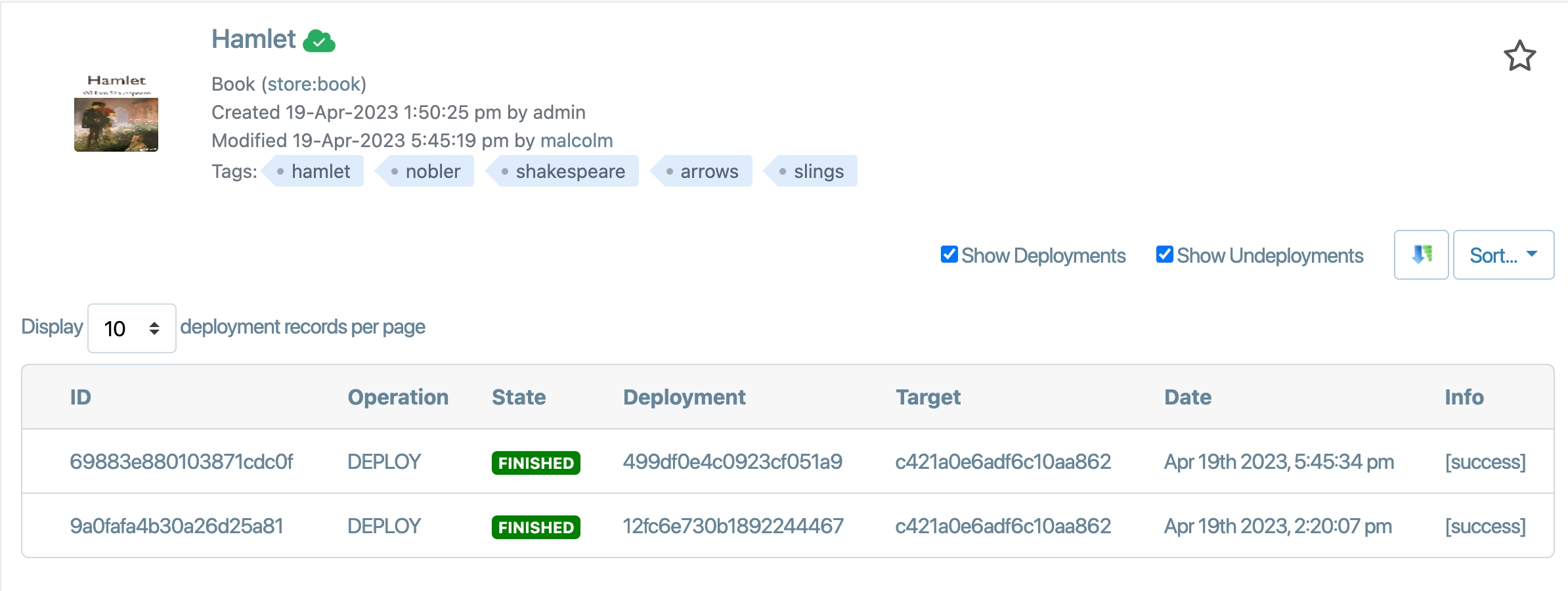 Deployment history and status