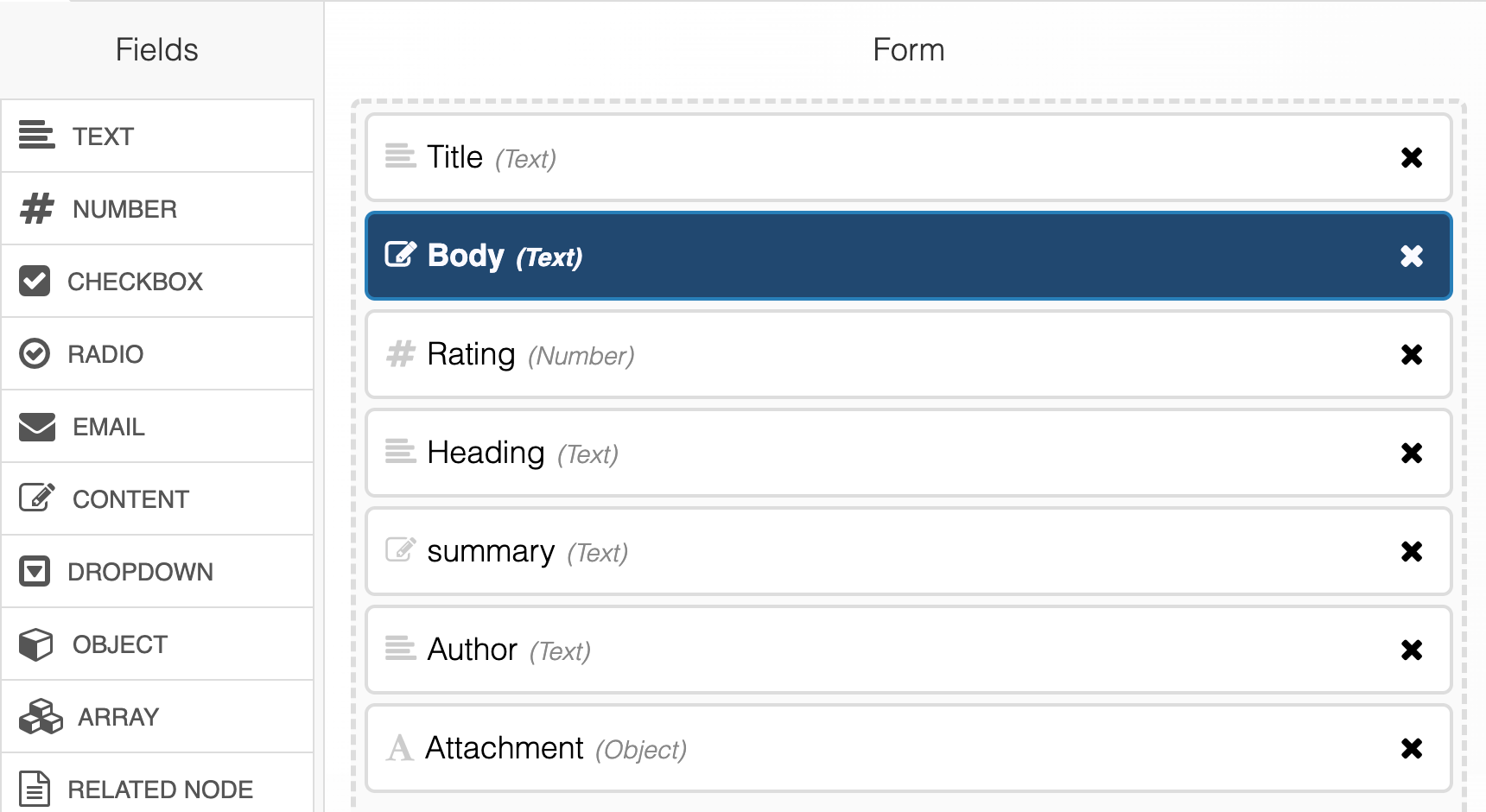 Drag Fields into the Content Type